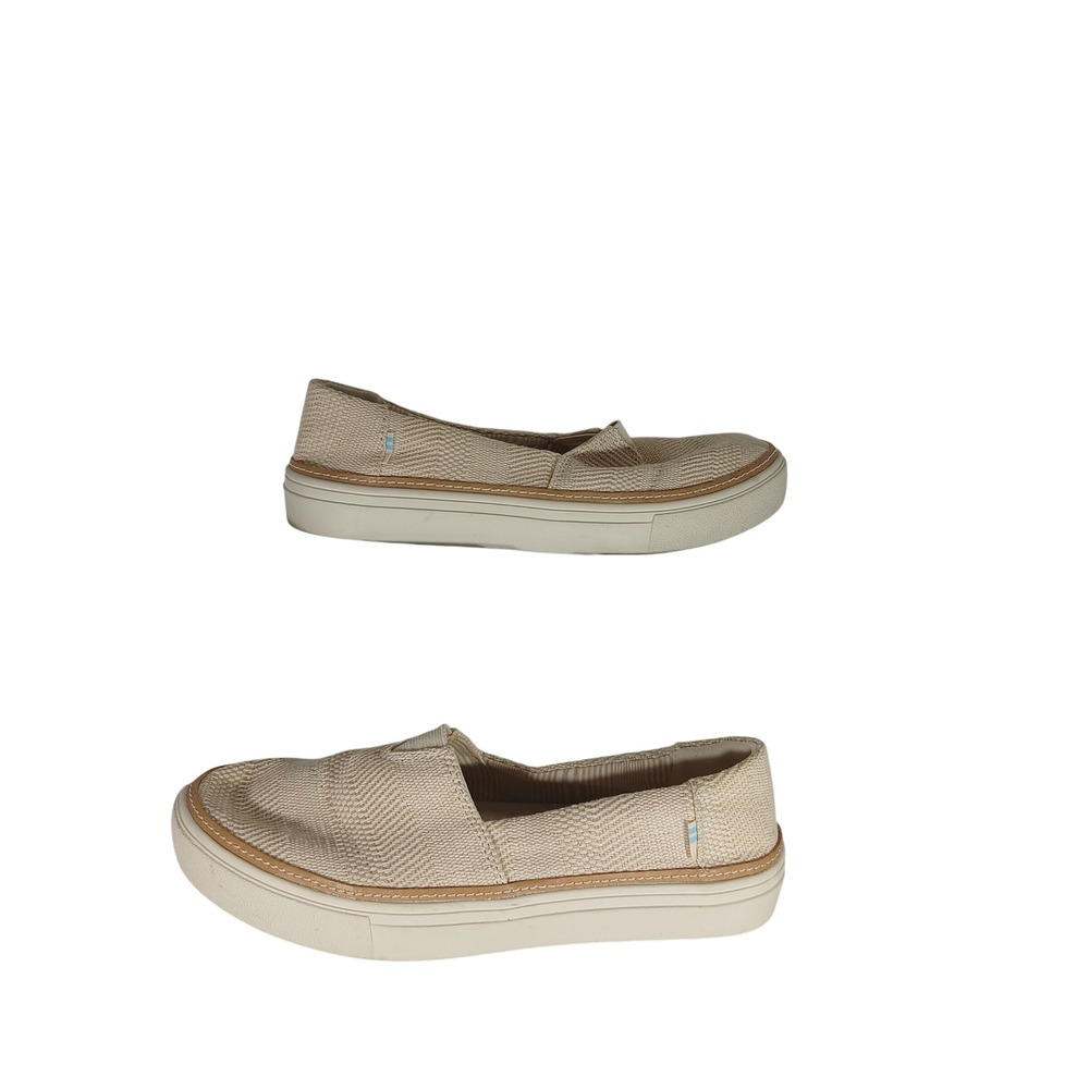 TOMS Slip On Platform Sneakers 6 Cream Chevron Weave Boho Coastal Casual